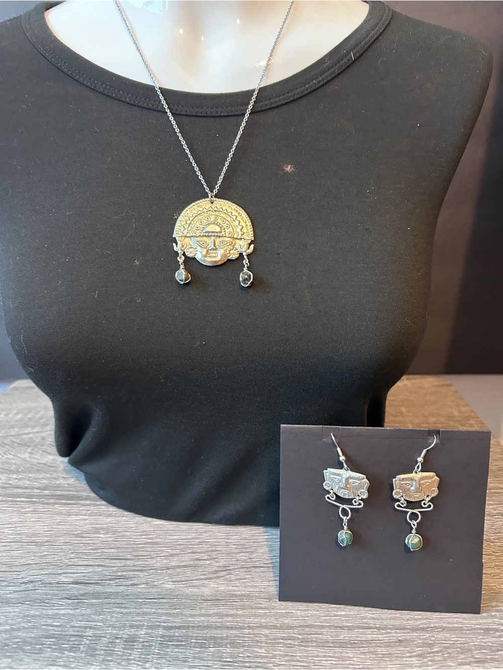 Silver-Tone Maya Sunface Necklace & Drop Earrings Set - Silver